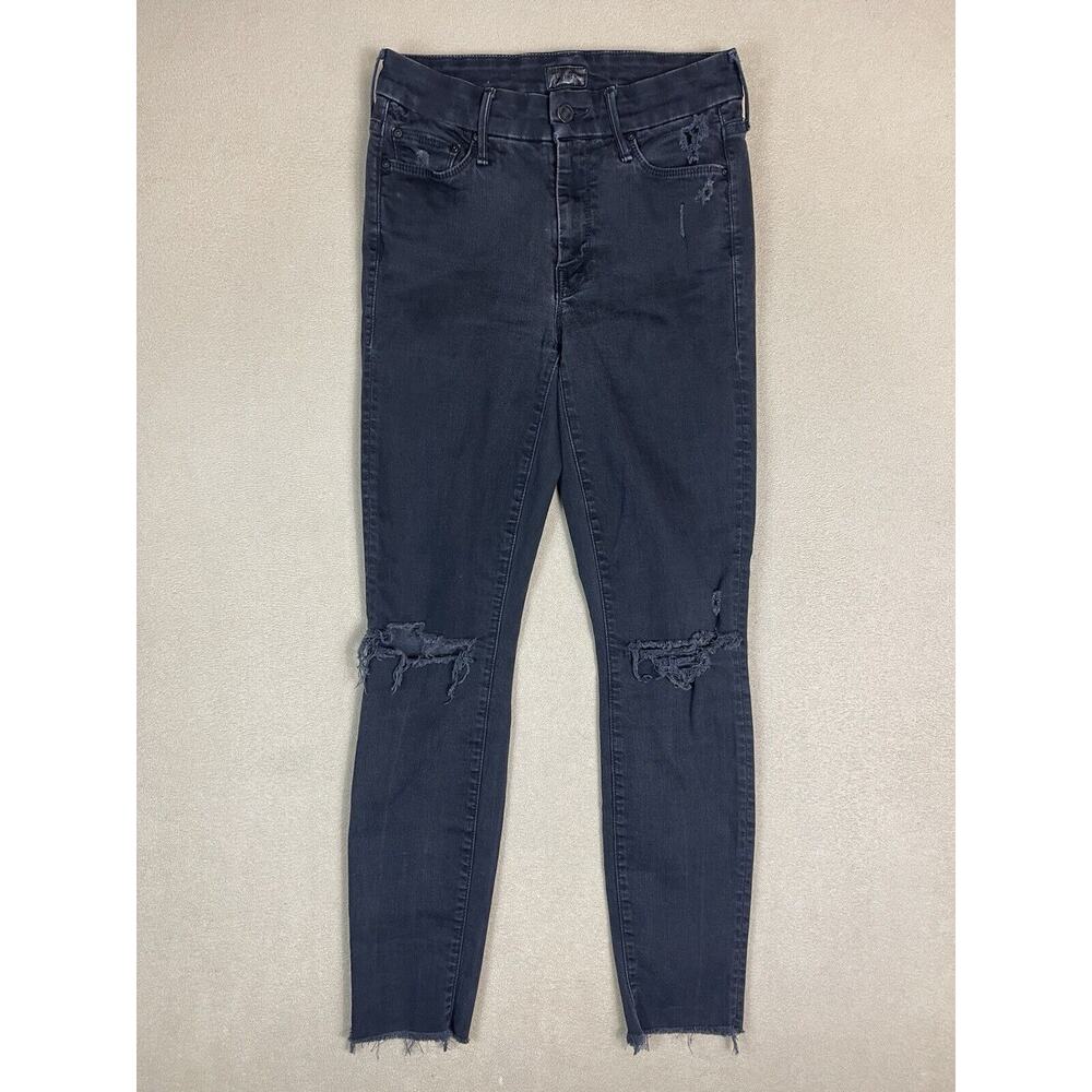 Mother Jeans Womens 24 Black The Looker Ankle‎ Fray Distressed Stretch Mid Rise